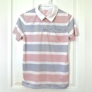 Cat & Jack:  White polo with red & blue stripes (Boys 12-14 / Large)